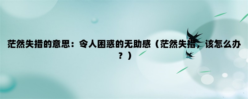 茫然失措的意思：令人困惑的无助感（茫然失措，该怎么办？）