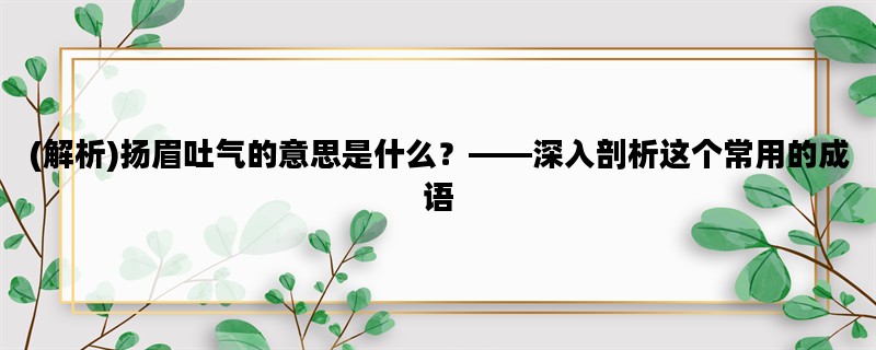 (解析)扬眉吐气的意思是