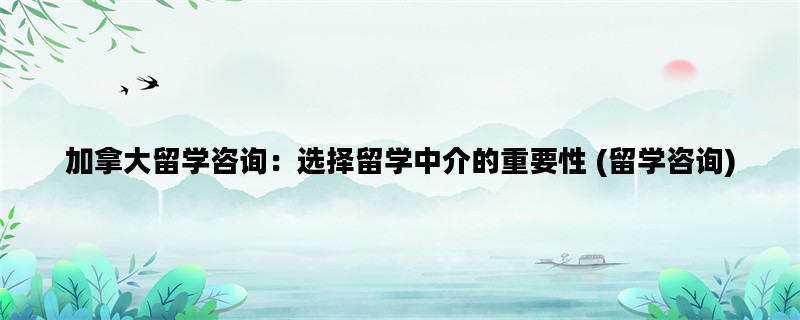 加拿大留学咨询：选择留学中介的重要性 (留学咨询)