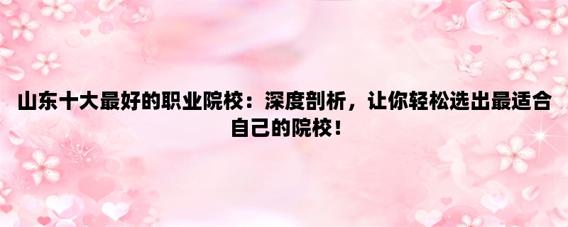 山东十大最好的职业院校：深度剖析，让你轻松选出最适合自己的院校！