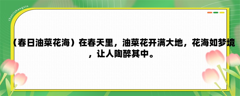（春日油菜花海）在春天里，油菜花开满大地，花海如梦境，让人陶醉其中。
