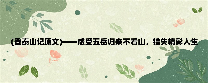 (登泰山记原文)——感受五岳归来不看山，错失精彩人生