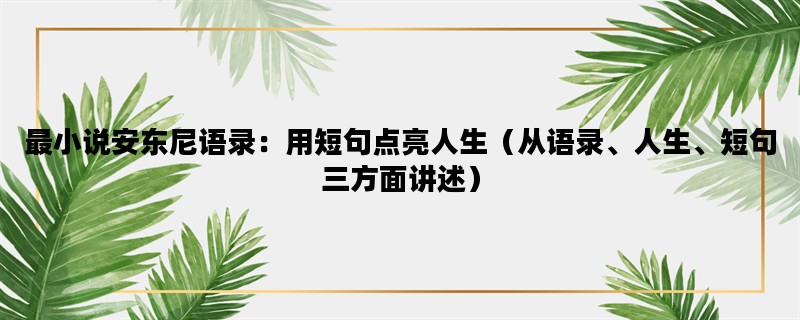 最小说安东尼语录：用短句点亮人生（从语录、人生、短句三方面讲述）