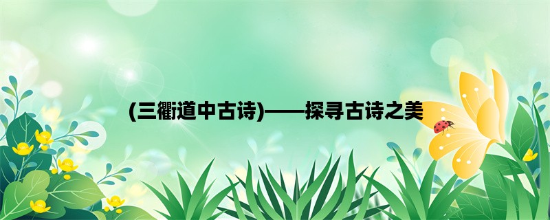 (三衢道中古诗)——探寻古诗之美