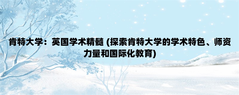 肯特大学：英国学术精髓 (探索肯特大学的学术特色、师资力量和国际化教育)