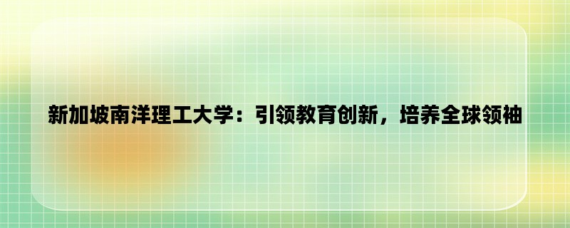 新加坡南洋理工大学：引