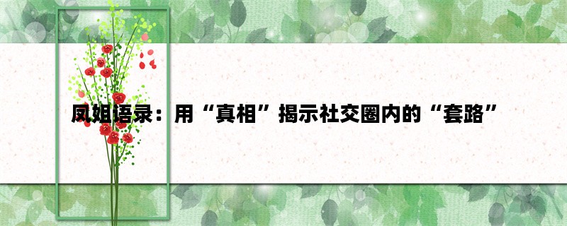 凤姐语录：用“真相”揭示社交圈内的“套路”