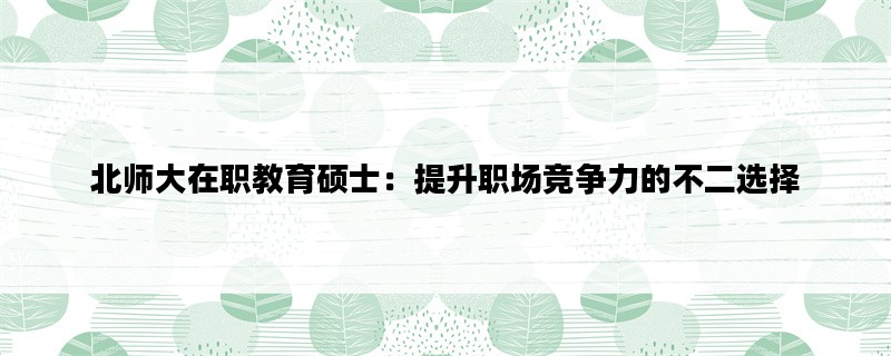 北师大在职教育硕士：提