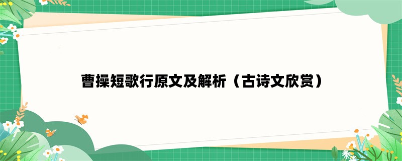 曹操短歌行原文及解析（