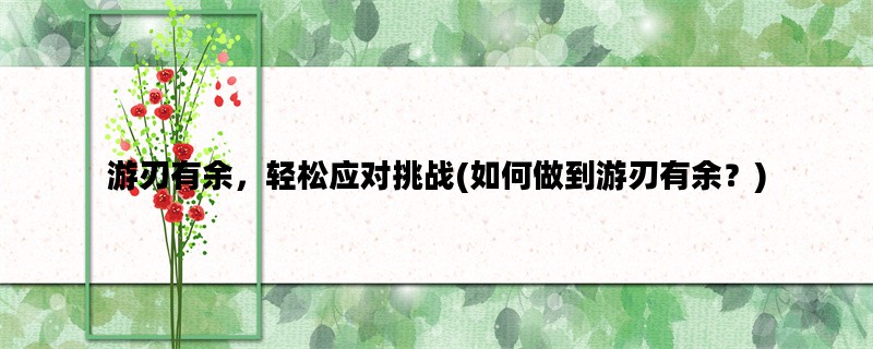 游刃有余，轻松应对挑战