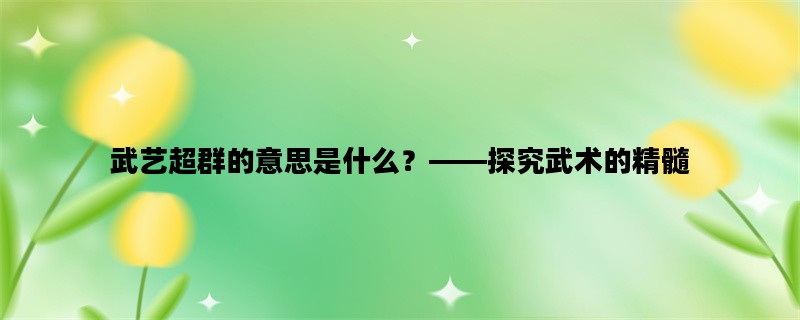 武艺超群的意思是什么？