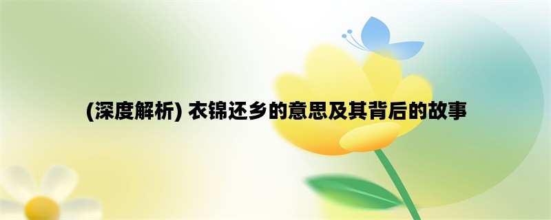 (深度解析) 衣锦还乡的意