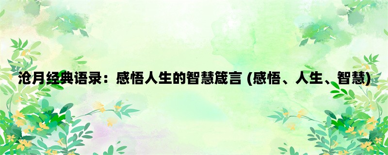 沧月经典语录：感悟人生的智慧箴言 (感悟、人生、智慧)