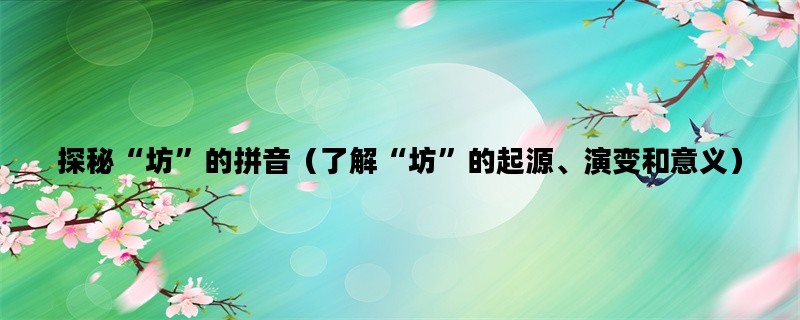 探秘“坊”的拼音（了解“坊”的起源、演变和意义）