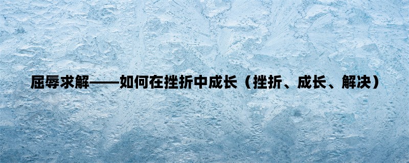 屈辱求解——如何在挫折