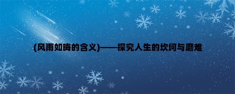 (风雨如晦的含义)——探