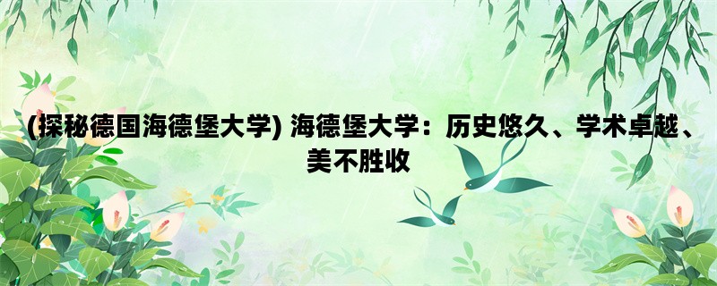 (探秘德国海德堡大学) 海德堡大学：历史悠久、学术卓越、美不胜收