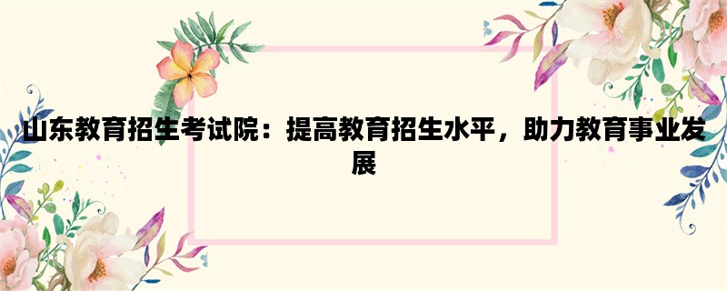 山东教育招生考试院：提