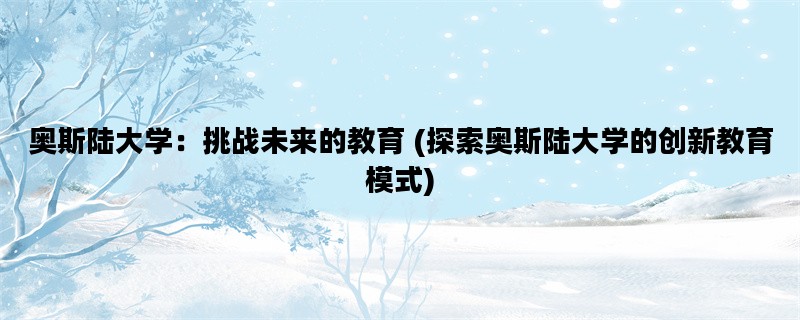 奥斯陆大学：挑战未来的教育 (探索奥斯陆大学的创新教育模式)