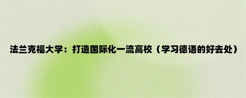 法兰克福大学：打造国际