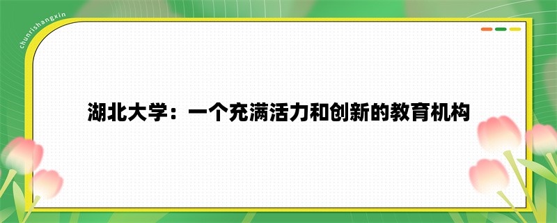 湖北大学：一个充满活力和创新的教育机构