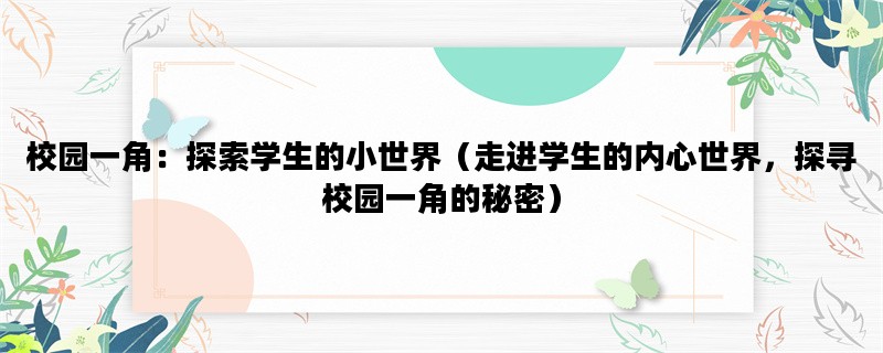 校园一角：探索学生的小