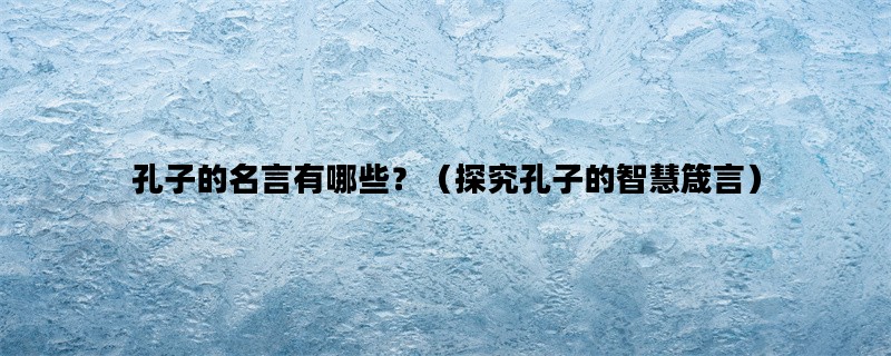 孔子的名言有哪些？（探