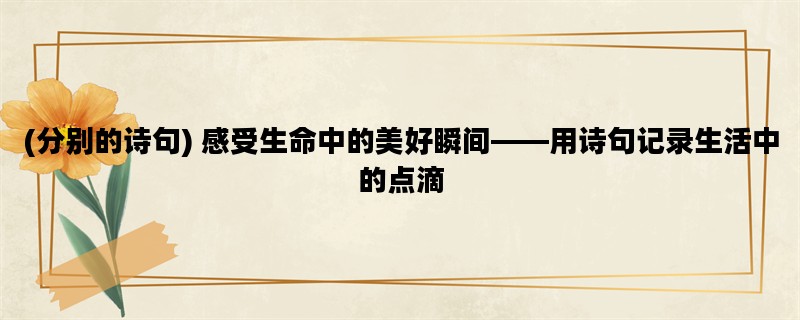 (分别的诗句) 感受生命中的美好瞬间——用诗句记录生活中的点滴