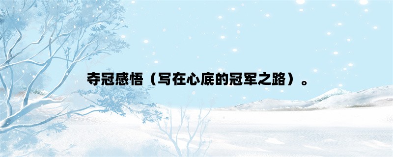 夺冠感悟（写在心底的冠军之路）。