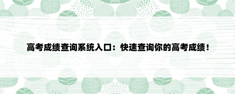 高考成绩查询系统入口：