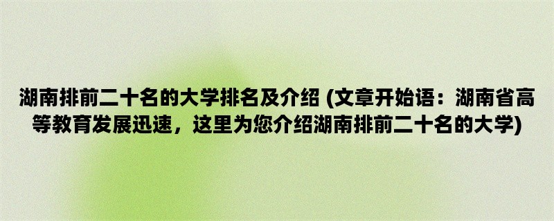 湖南排前二十名的大学排