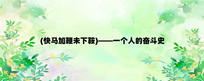 (快马加鞭未下鞍)——一个人的奋斗史