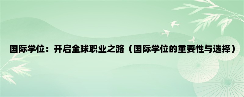 国际学位：开启全球职业