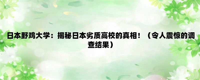 日本野鸡大学：揭秘日本劣质高校的真相！（令人震惊的调查结果）
