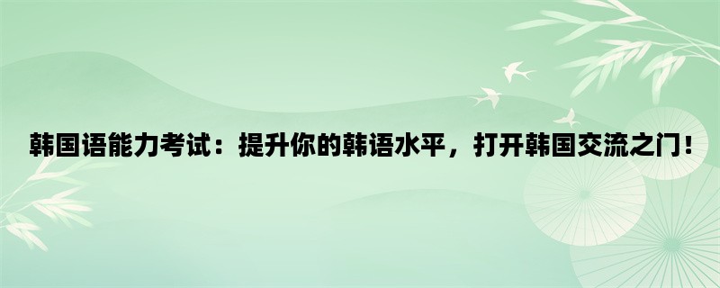 韩国语能力考试：提升你的韩语水平，打开韩国交流之门！